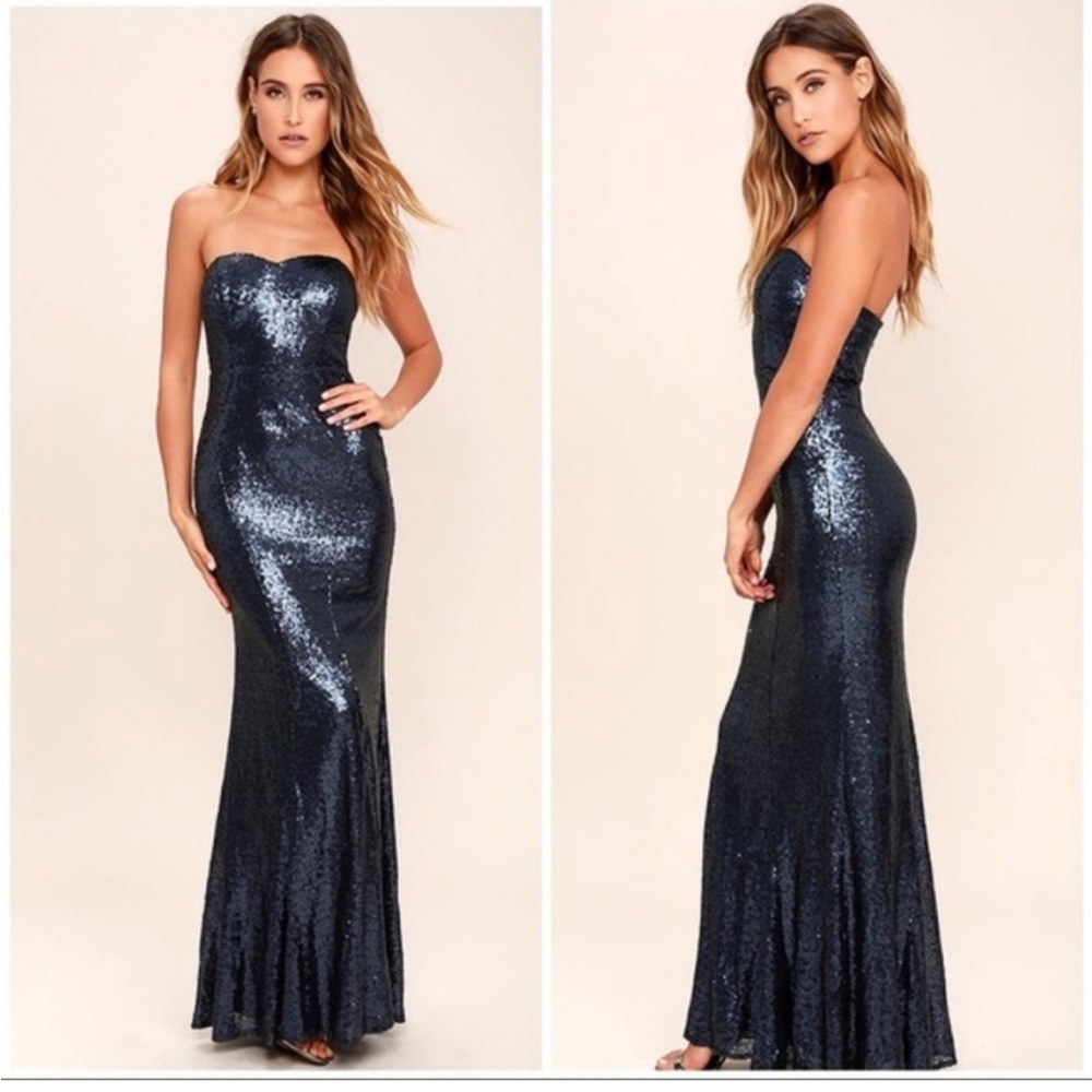 Lulus Majestic Muse Navy Blue Sequin Maxi Dress